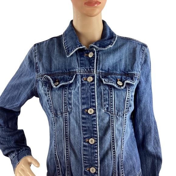 Gap Stretch Fitted Denim Jacket Medium Blue Button Front - Picture 2 of 7